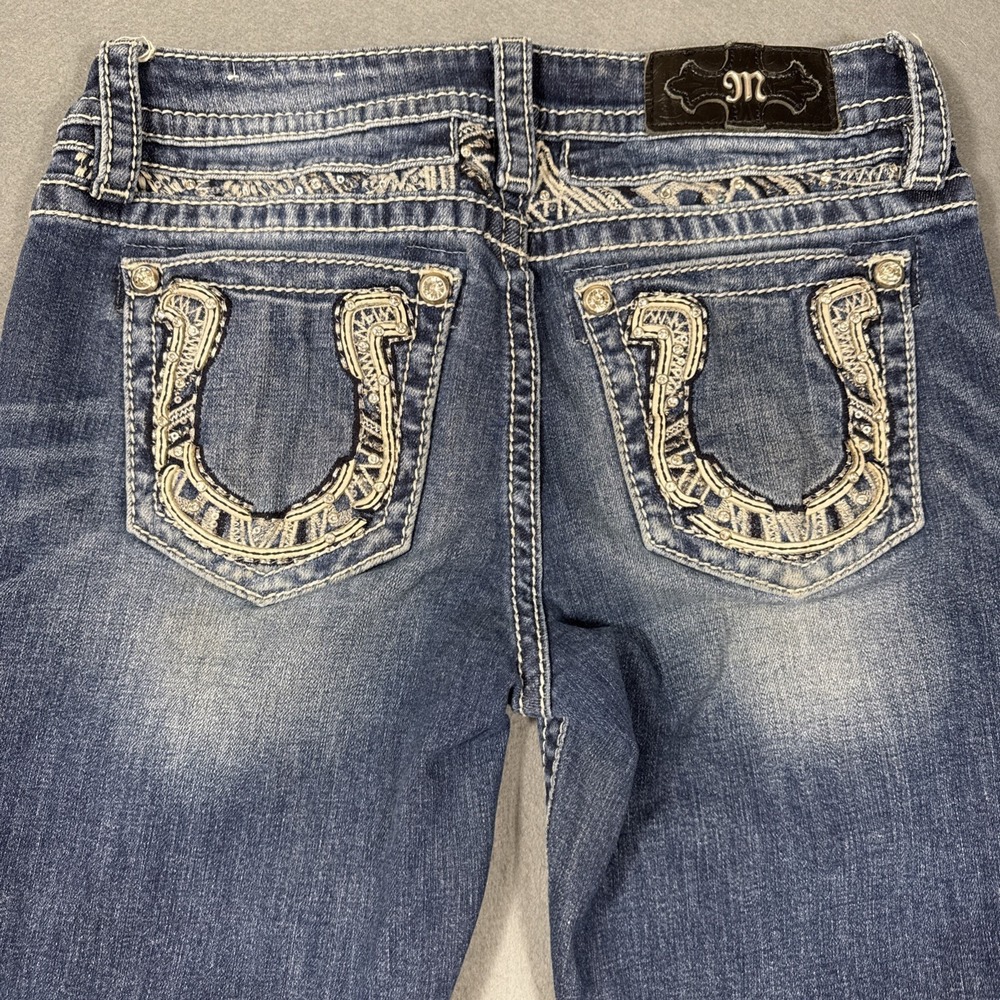 JEANS Miss Me Chloe Boot  Women  27  Horseshoe Pocket Flare THICK STITCH